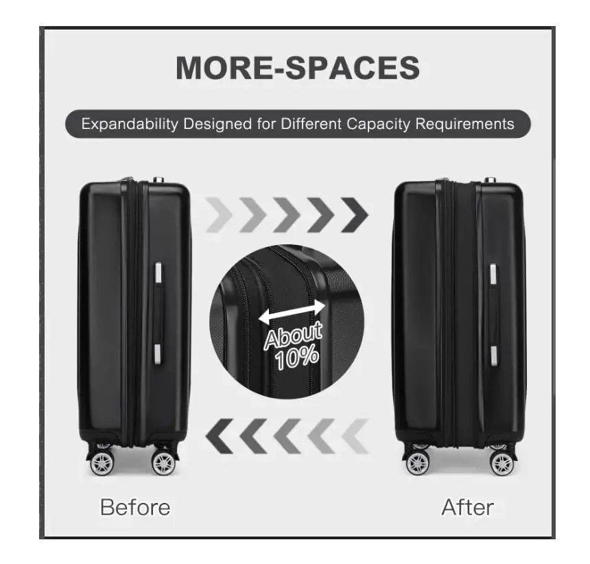 kono-valise rigide extensible légère avec serrure tsa, chariot à 4 rouleaux, 55cm, moyen 65cm, grand 75cm