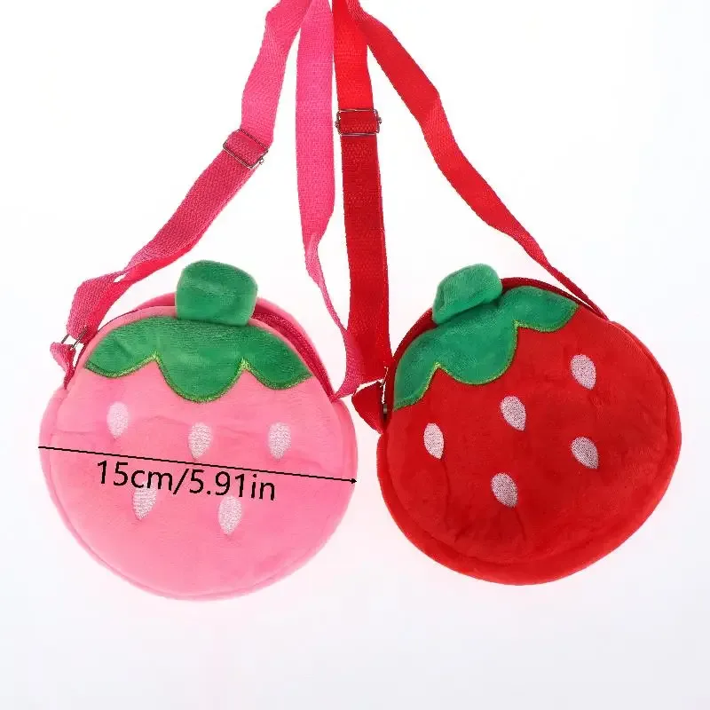 sac à bandoulière en peluche fraise de dessin animé, sac à bandoulière mignon en forme de fraise, sac pour téléphone, porte-monnaie, portefeuille pour enfants et adultes, cadeau