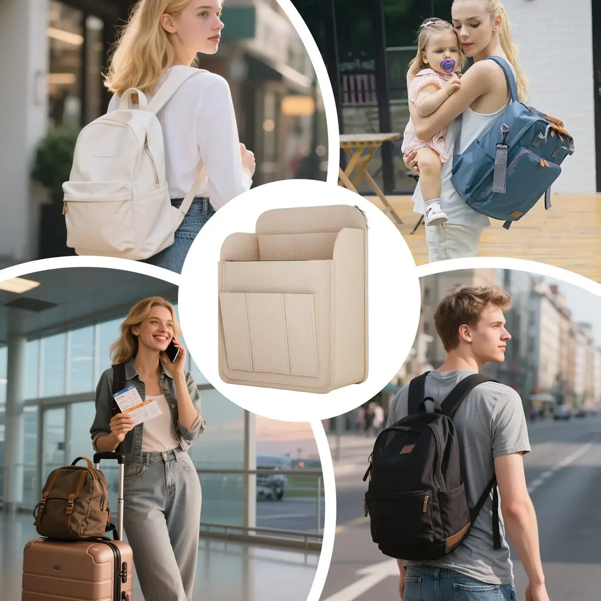 organisateur de sac à dos, sac de rangement portable de grande capacité, pochette multi-poches pour sac à dos, pochette de rangement pour cosmétiques et téléphone