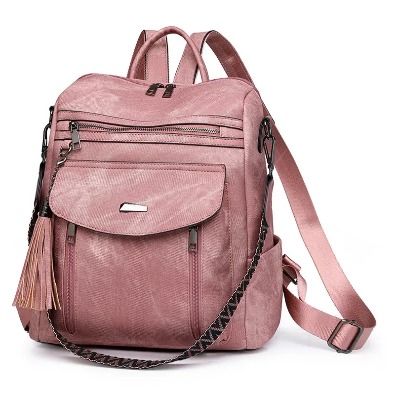 sac dos cuir texturé marron poches zippées ouvertes bandoulière arquée poche informatique imperméable jacquard vieille mode sac voyage femmes
