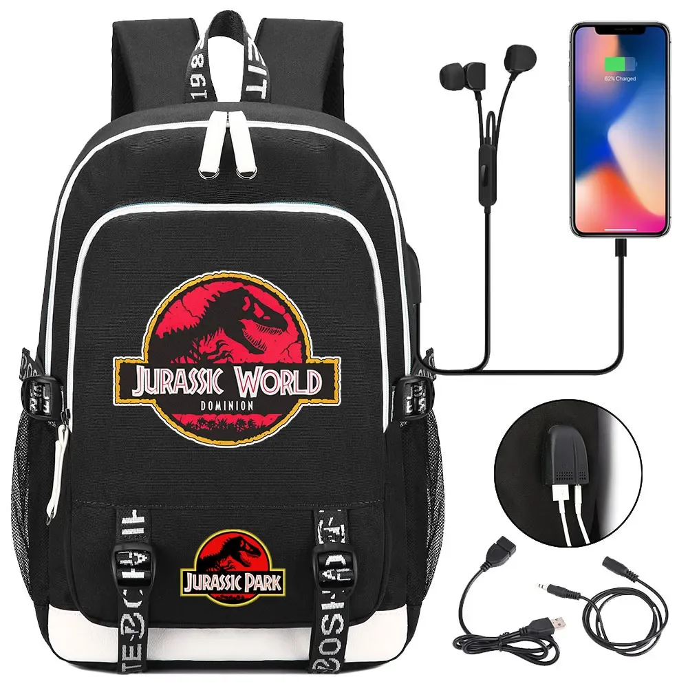 jurassic park world dinosaure adolescent usb charge sac à dos pour ordinateur portable femmes hommes filles garçons enfants école livre sac voyage sac à dos
