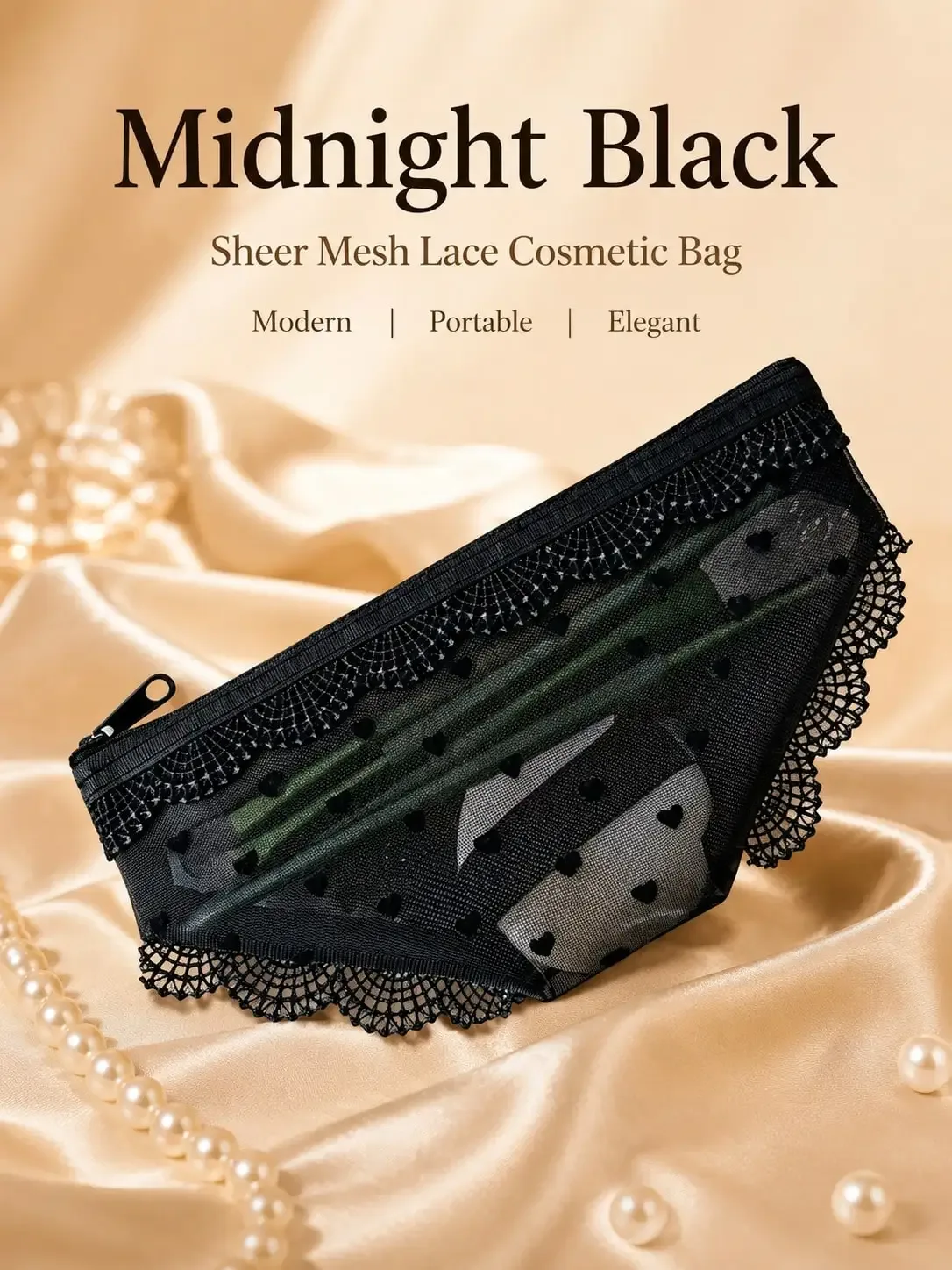 pochette de maquillage transparente et sexy en dentelle, pochette de maquillage portable pour voyage, adaptée pour l'eyeliner, les pinceaux de maquillage, le rouge à lèvres, les produits de soin de la peau, les écouteu