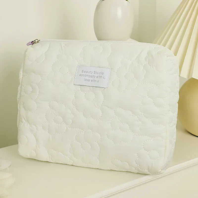 sac à cosmétiques de grande capacité à fleurs matelassées, sac de rangement portable étanche, pochette de maquillage de voyage