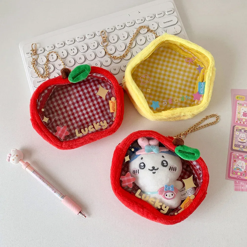 sac de rangement mignon en peluche pour poupées, sac de rangement et de présentation pour poupées en coton pour étudiants, sac anti-poussière en forme de pomme rouge, sac de transport pour bébé