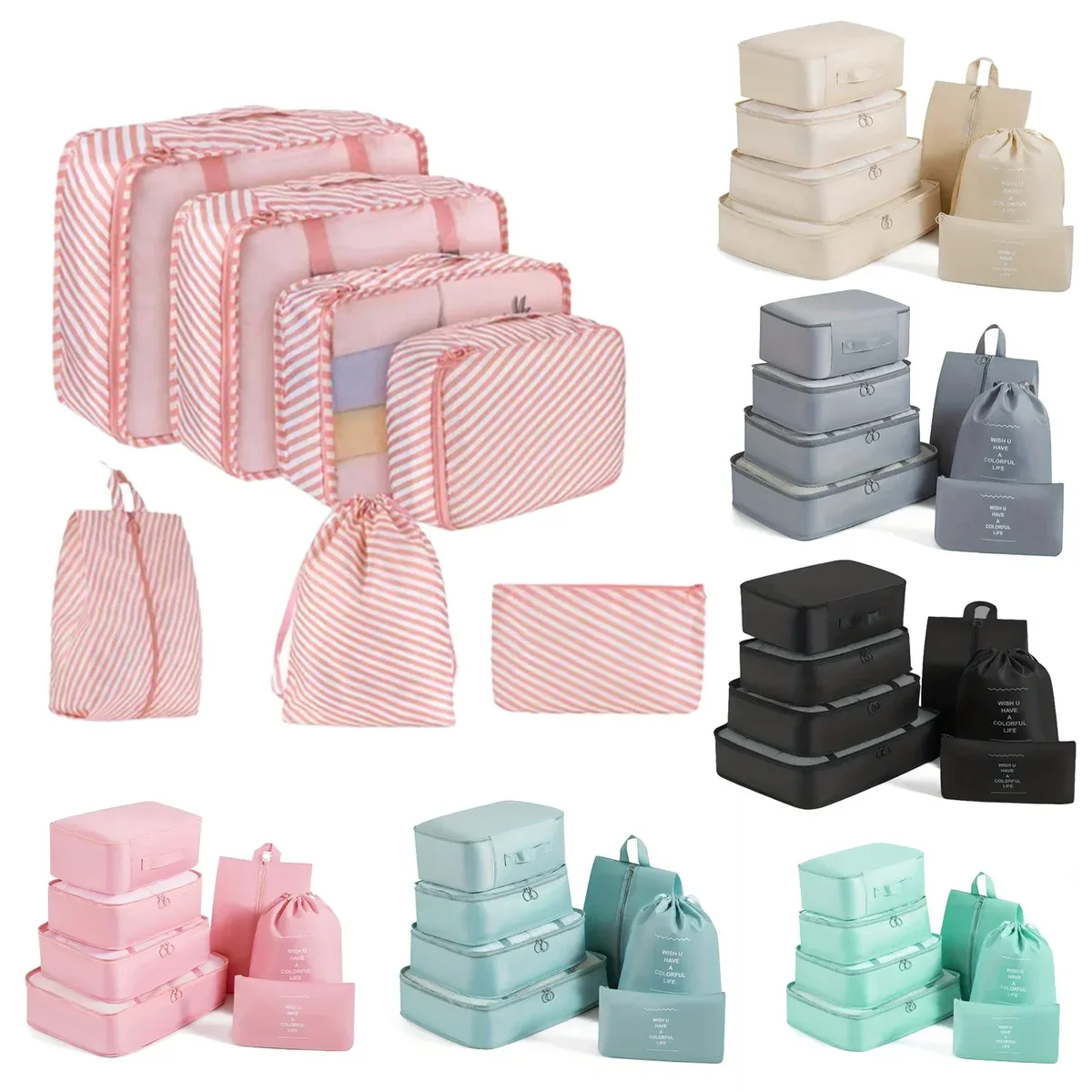 organisateur voyage polyester rouge noir beige vert rose gris rectangulaire ouverture zippée rangement vêtements accessoires