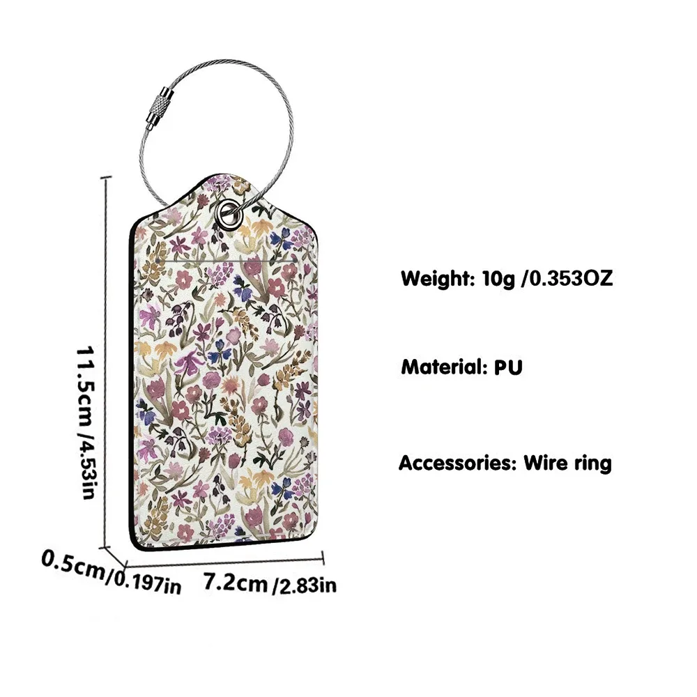 étiquette bagage polyuréthane motif floral subtil fond beige anneau métallique voyage affaires identification nom adresse
