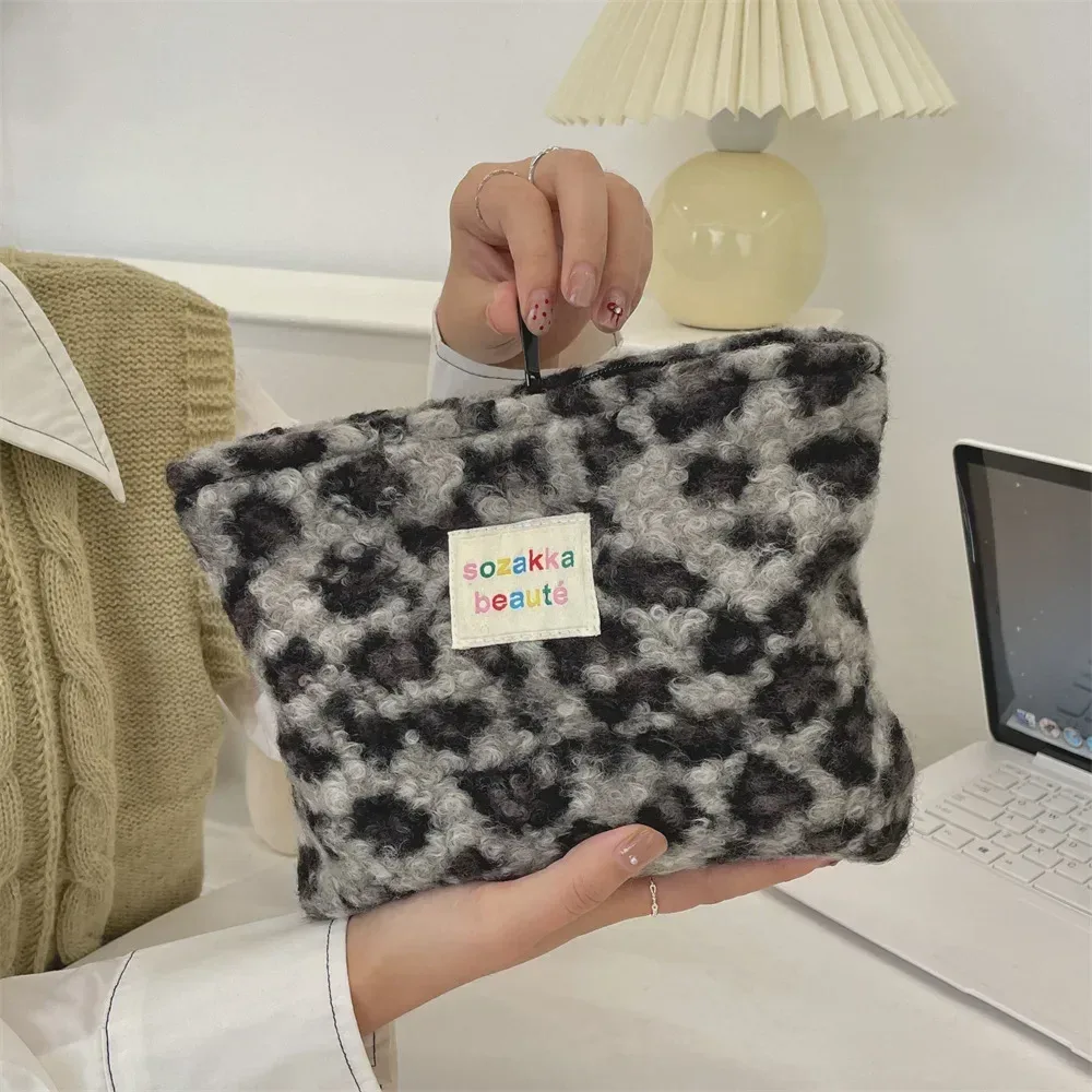 pochette rétro rayée pour femmes, sac à cosmétiques, trousse de toilette en peluche, sacs de maquillage, pochette de maquillage, étui de voyage, organisateur de cosmétiques