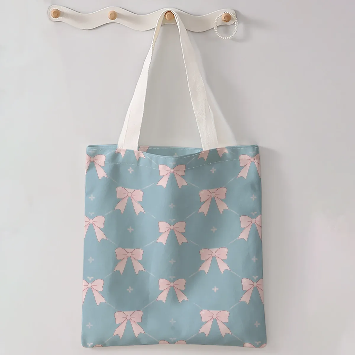 sac à main décontracté imprimé motif nœud, sac à dos réutilisable et tendance, sac à main multifonctionnel, sac de shopping en toile