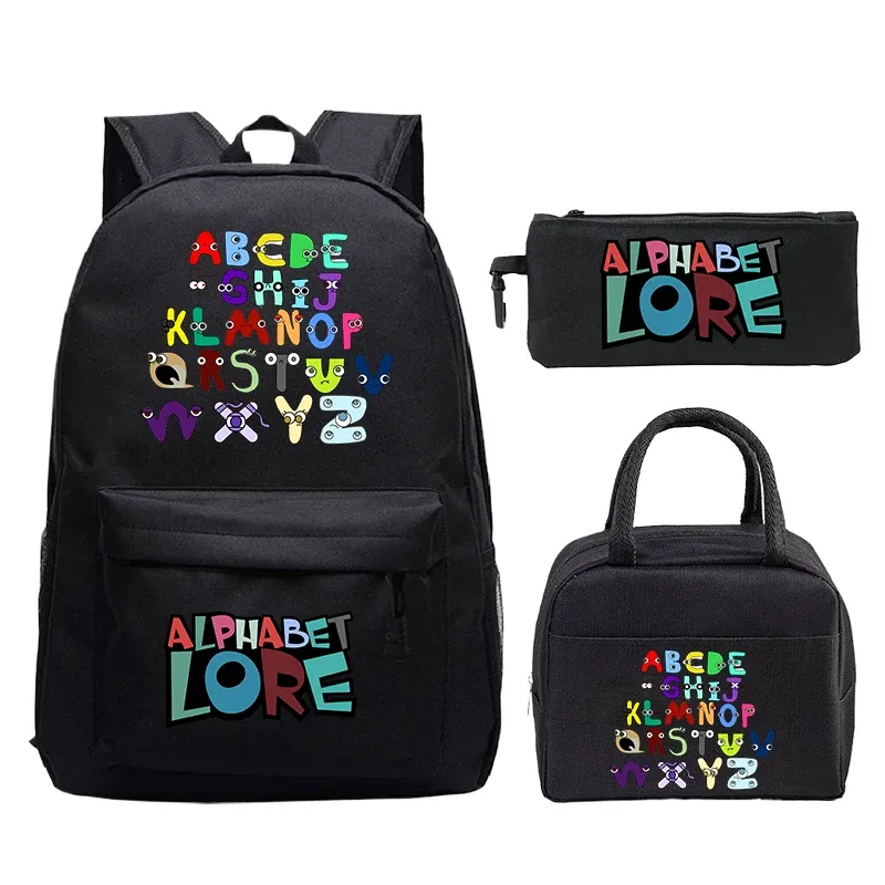 3 pièces/ensemble alphabet lore sac à dos garçons filles cartable sac à dos avec sac à déjeuner sac à crayons étudiants sac à dos sac de voyage confortable