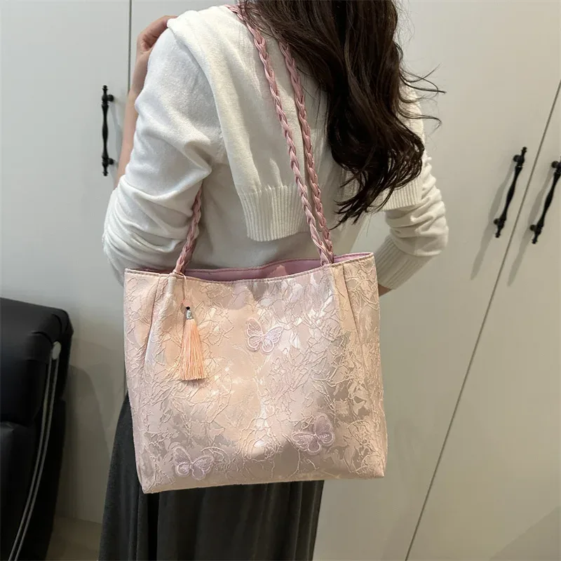 texture loisirs nouveau style chinois sac à bandoulière antique polyvalent grande capacité sac fourre-tout élément hanfu travail banlieue sac de rangement