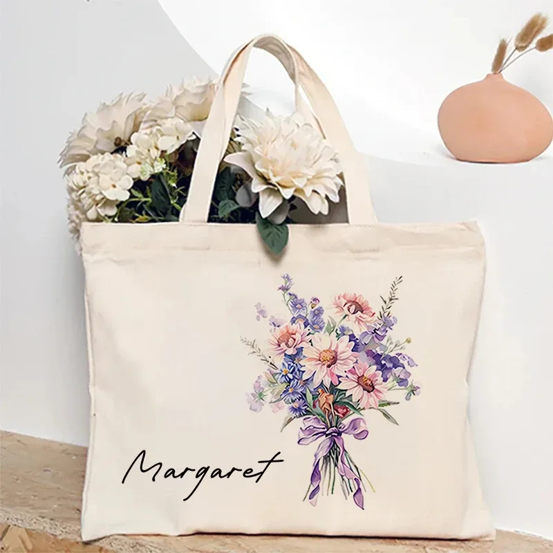 sac à main personnalisé avec nom pour bouquet de fleurs, sac de rangement de voyage, sacs fourre-tout simples, cadeau d'anniversaire personnalisé, mariage, demoiselle d'honneur, initié