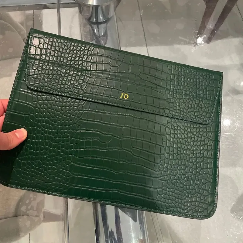 étui pour ordinateur portable en cuir lisse personnalisé avec monogramme et initiales, pour macbook air 13 pouces, pro retina 15 pouces, housse de protection pour ordinateur portable