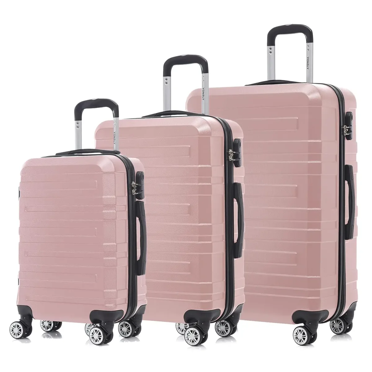 ensemble de valises yonsly 3 pièces 20/24/28 pouces 4 roulettes 360° ° valise à combinaison avec fermetures éclair doubles renforcées, poignée en caoutchouc souple, sac en maille, ensemble de bagages pour les voyages de vacances