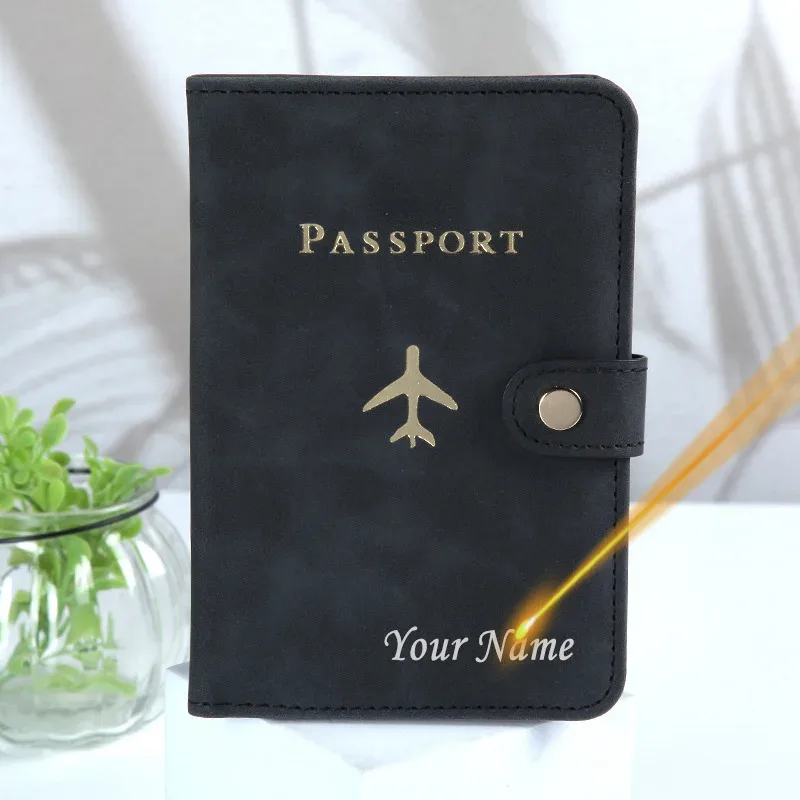 couverture de passeport personnalisée avec nom sur la couverture, motif avion, porte-passeport avec texte personnalisé, étui pour homme et femme, portefeuille pour documents de voyage
