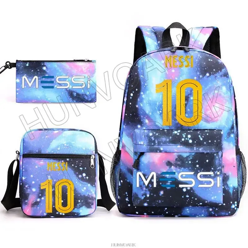 sac à dos super stars messi pour enfants, football, école, voyage, ordinateur portable, adolescents, étudiants, femmes, hommes, 3 pièces
