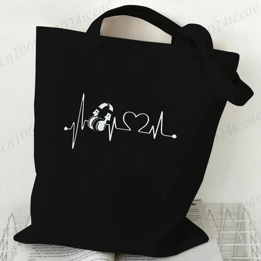 sac fourre-tout en toile pour femme, motif notes de musique, grande capacité, réutilisable, pour le quotidien