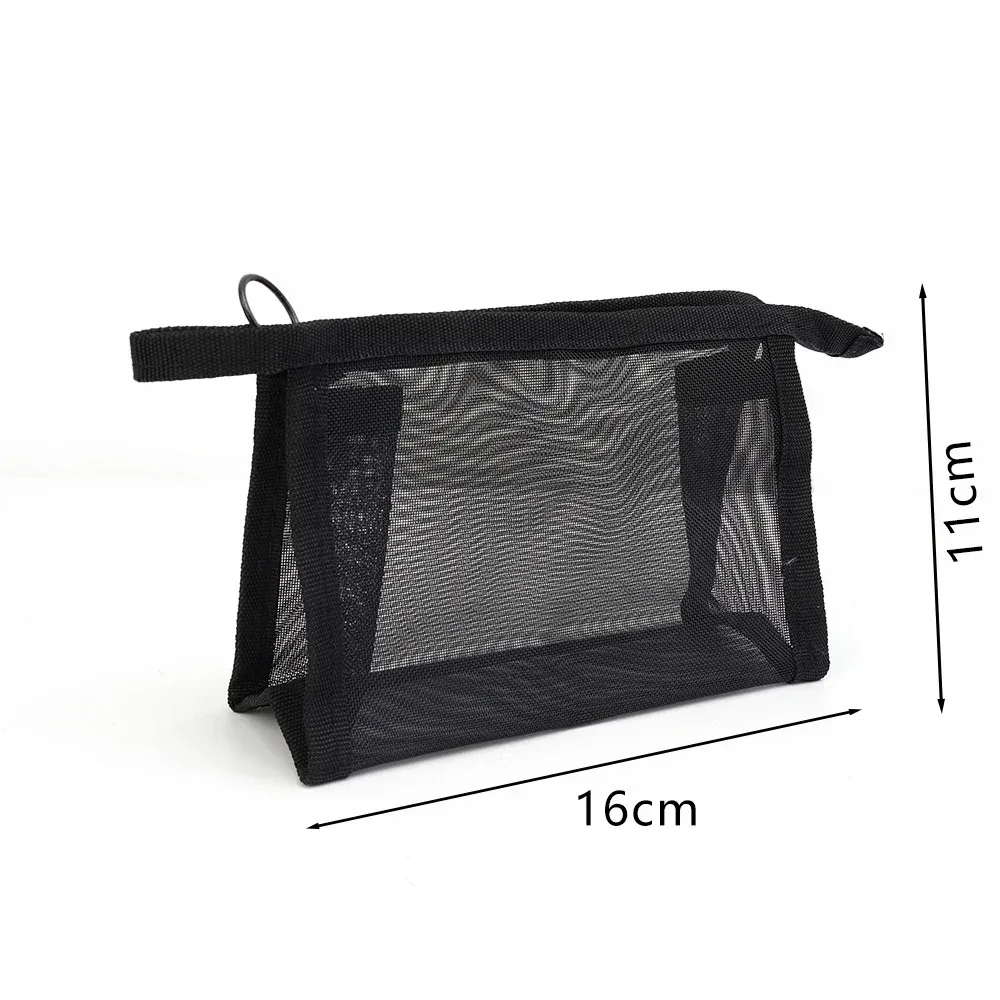 sac à cosmétiques en maille noire, rangement de voyage, sac de maquillage, organisateur, pochette de maquillage pour femme, portable, petite et grande trousse de toilette et de beauté