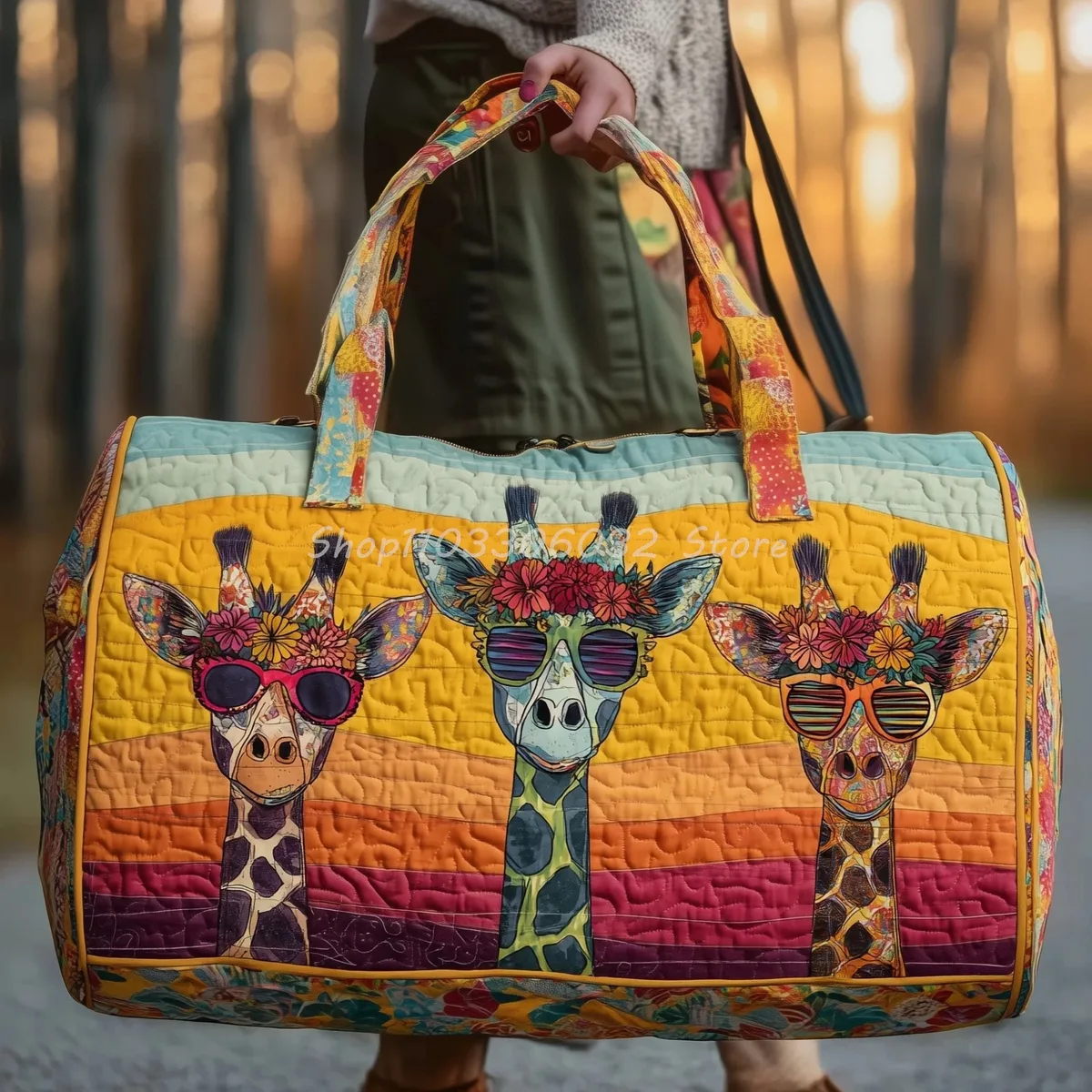  sac de voyage matelassé à imprimé girafe de dessin animé pour femmes et hommes, sac fourre-tout de week-end pour l'extérieur 