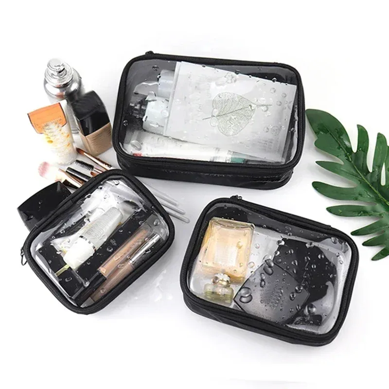 sac à cosmétiques de voyage transparent noir, trousse de toilette imperméable en tpu, nouveau sac de rangement de maquillage, sac à cosmétiques à fermeture éclair transparente