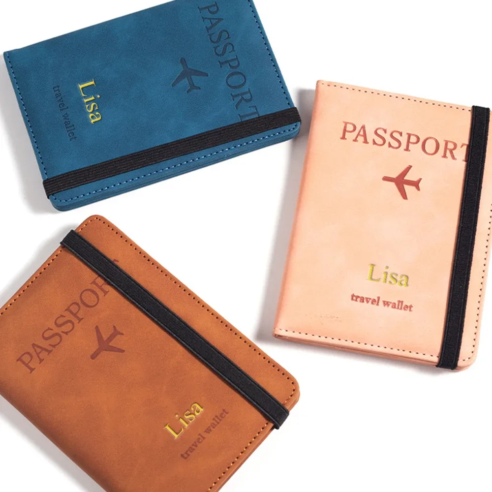porte-passeport rfid personnalisé en pu pour homme, 2 styles d'enveloppes, motif avion imprimé, portefeuille de passeport antivol, minimaliste