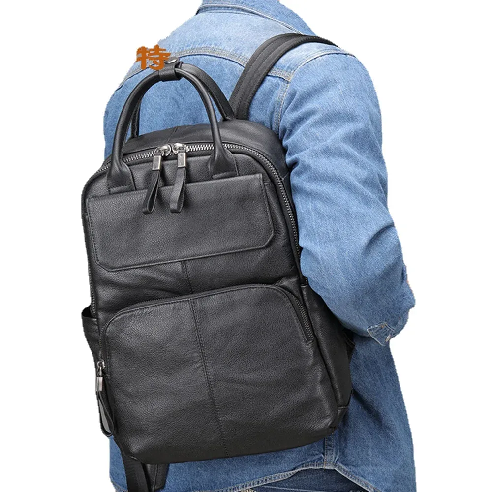 sac à dos en cuir de vachette naturel pour homme, sac à main simple, grand sac d'affaires décontracté, sac d'ordinateur pour ordinateur portable de 15.6 pouces, 150