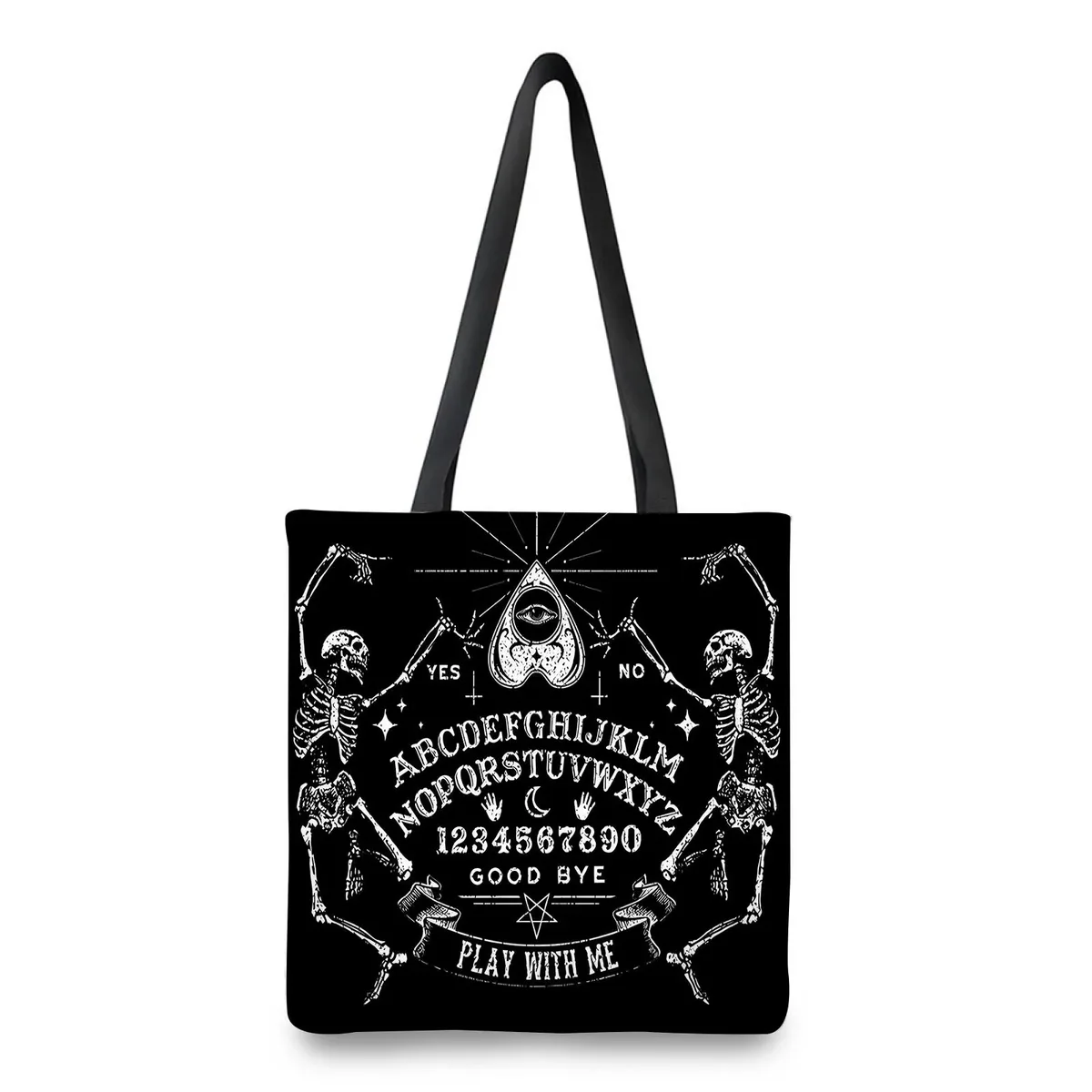 sac fourre-tout humoristique d'halloween, style hippie gothique, avec crânes noirs effrayants, sacs de courses réutilisables, sac à bandoulière de voyage