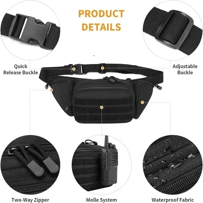 sac de taille tactique multifonction pour hommes, sac à bandoulière en nylon pour randonnée, téléphone portable, sac de sport de grande capacité