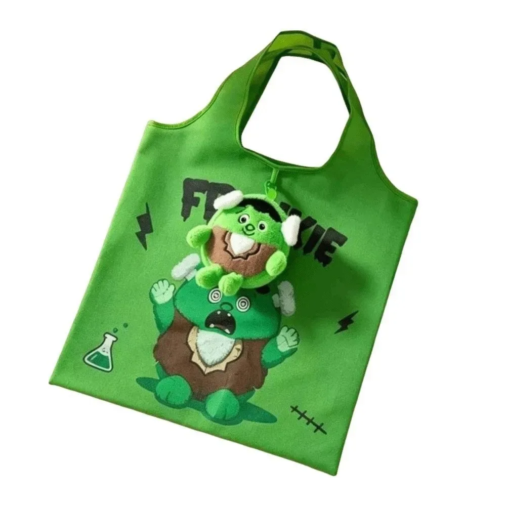 sac fourre-tout d'épicerie halloween couleur unie, mini sac à main de dessin animé peu encombrant, étui en peluche, sac 2-en-1 pliable rapidement, pochette porte-breloque