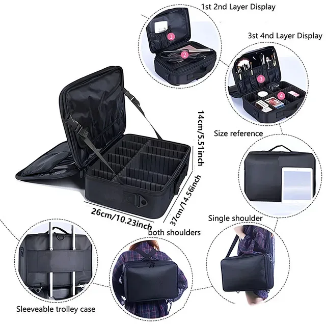 nouvelle trousse de maquillage oxford pour femmes, trousse de cosmétiques de voyage professionnelle de grande capacité, boîte à outils de manucure et de maquillage étanche