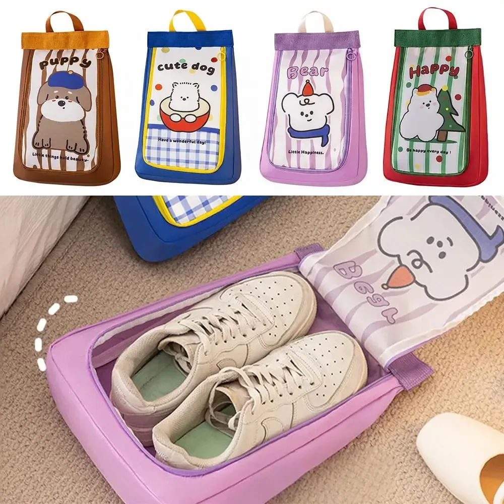 sac à chaussures double couche pratique, motif animal de dessin animé, sac de rangement séparé pour chaussures, sac de voyage étanche portable, protection des chaussures