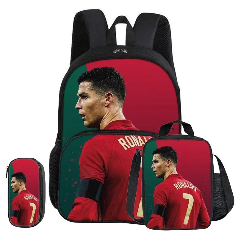 sac dos nylon noir rouge vert sport football trophées ronaldo identité visuelle unisexe voyage école université tranche intermédiaire informatique
