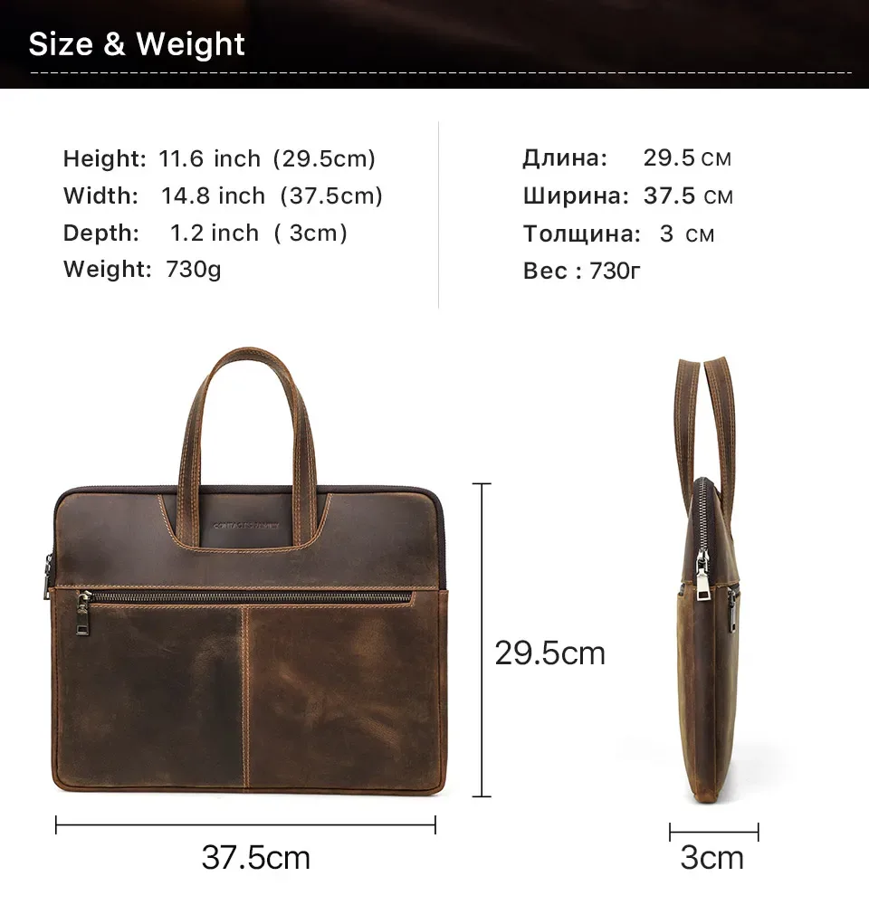 contact's hommes crazy horse cuir sac à main décontracté pochette d'ordinateur pour 15 "16" voyage d'affaires hommes fourre-tout sacs marque design porte-documents
