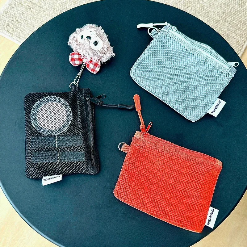 sac à cosmétiques en maille, pochette de rangement portable en maille avec fermeture éclair, sac de rangement léger pour articles divers, porte-monnaie carré polyvalent, 1 pièce