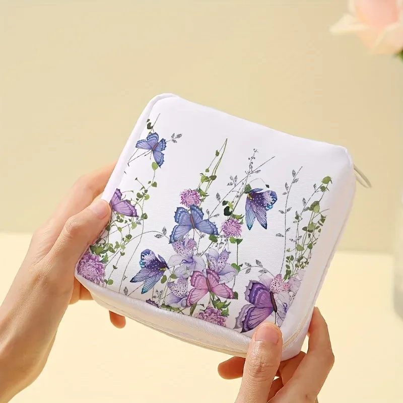 sac de rangement pour serviettes hygiéniques imprimées papillon violet, sac en tissu léger pour femmes, sac en tissu hygiénique