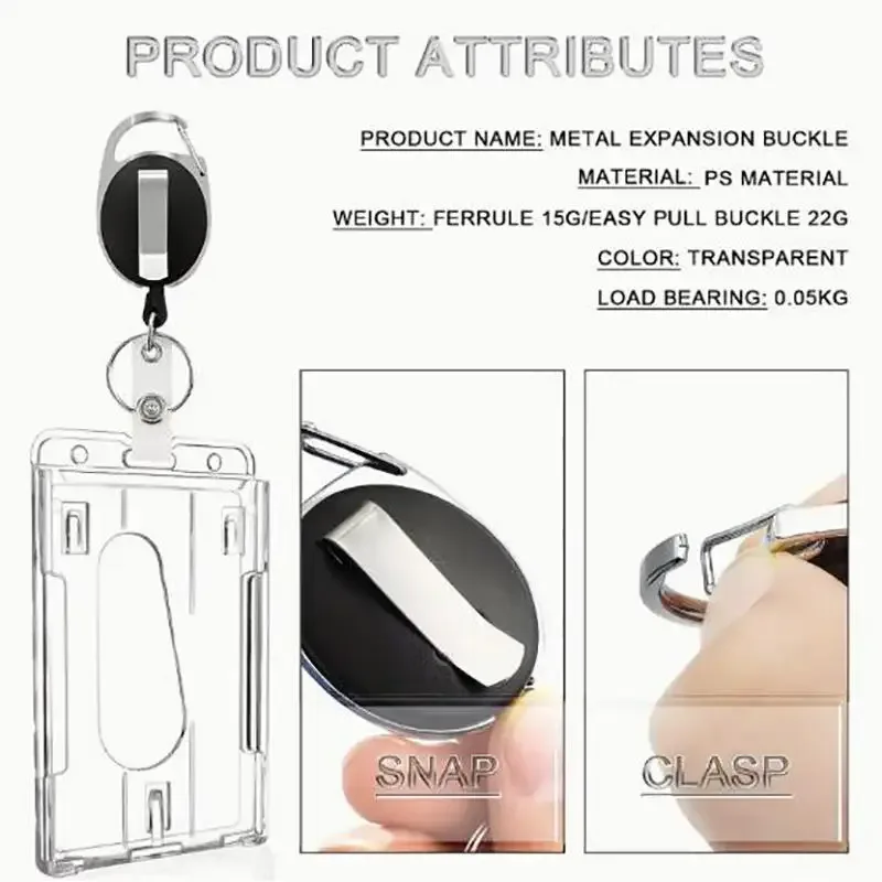 fentes pour cartes transparentes, porte-badge pour étiquette d'identification, avec bobine de badge, organisateur de rangement pour cartes, étui pour cartes de travail pour passe des employés