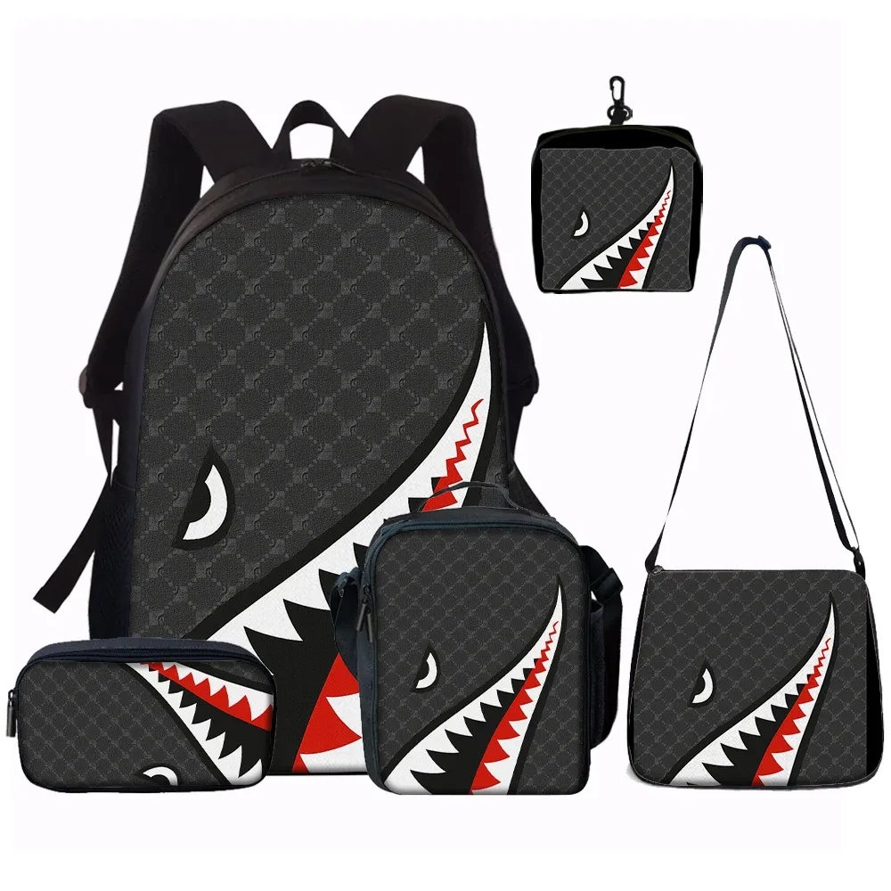 sac dos polyester mâchoire requin fond noir usage voyage école aventures quotidien petit sac assorti