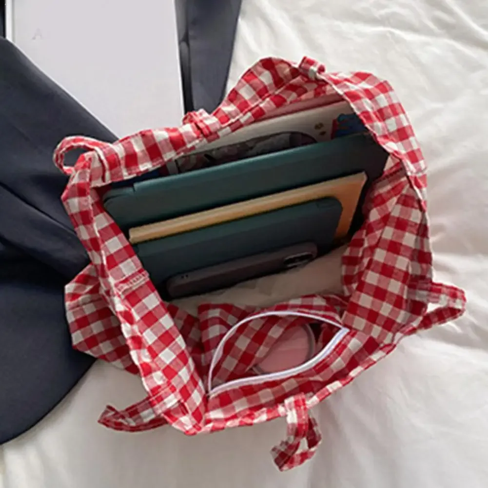 sac fourre-tout à carreaux de grande capacité, sac à bandoulière léger en nylon à carreaux, sac à main classique à carreaux pour femmes, étudiantes et voyages