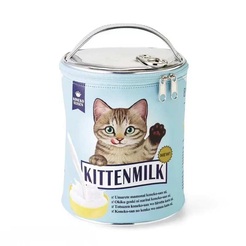 sac à cosmétiques de grande capacité avec compartiments internes, chat mignon, sac à boire du lait, sac de voyage, usage domestique préféré
