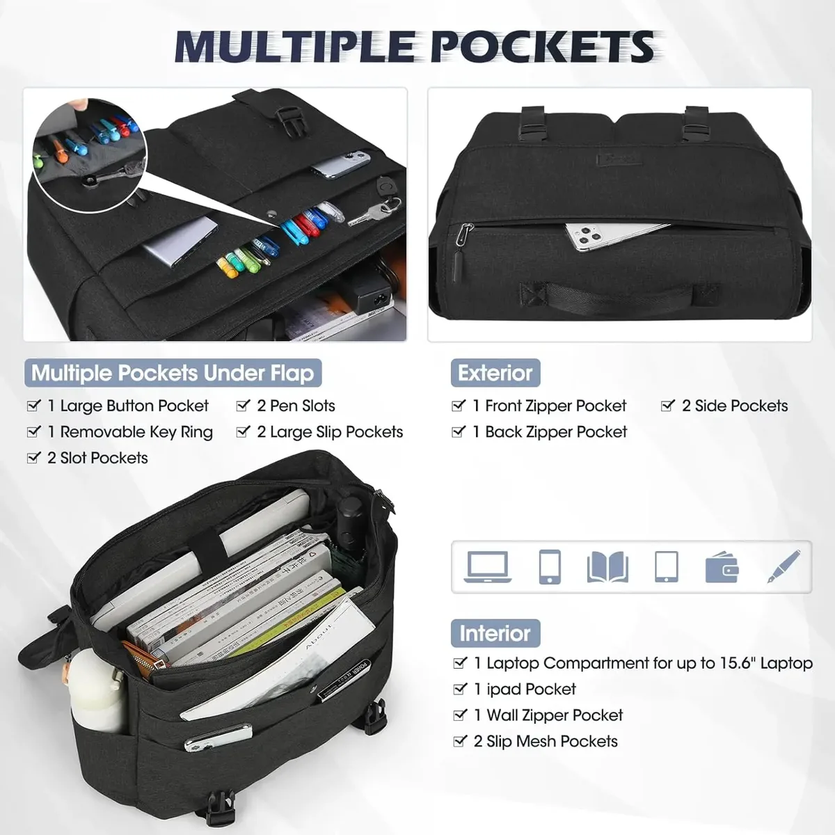 sacs à main pour ordinateur portable pour hommes, sac pour ordinateur portable de 15,6 pouces, sac pour ordinateur résistant à l'eau, sacs à bandoulière légers