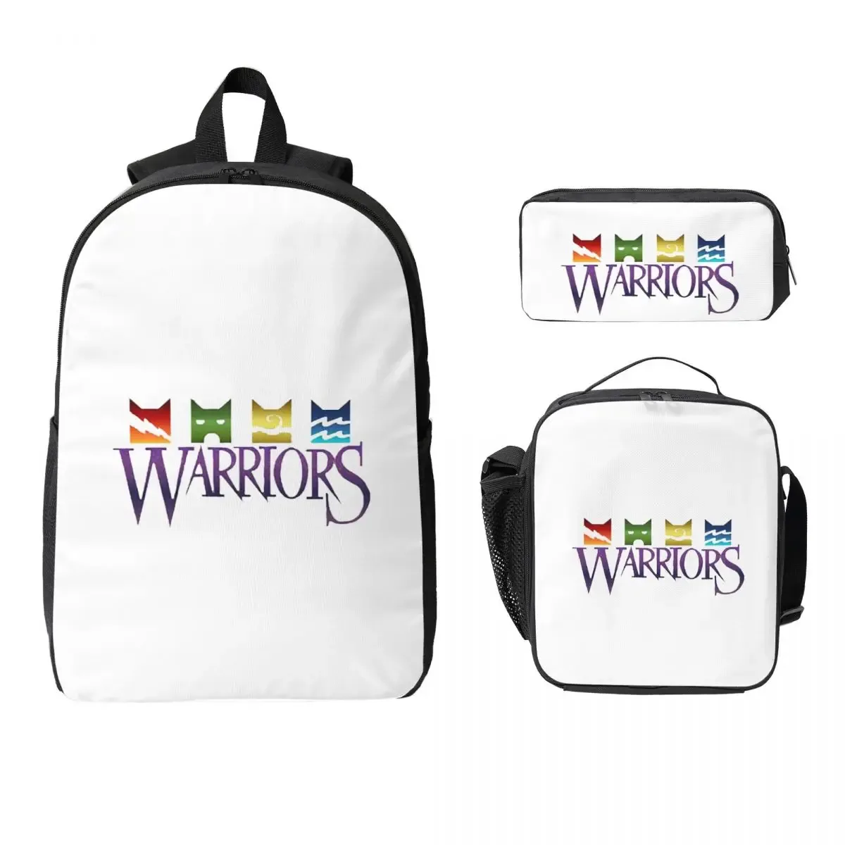 guerrier chats couleur roue sac à dos étudiant garçons filles bookbag sac d'école ordinateur portable sacs à bandoulière 3ps sac à déjeuner isolé trousse à crayons