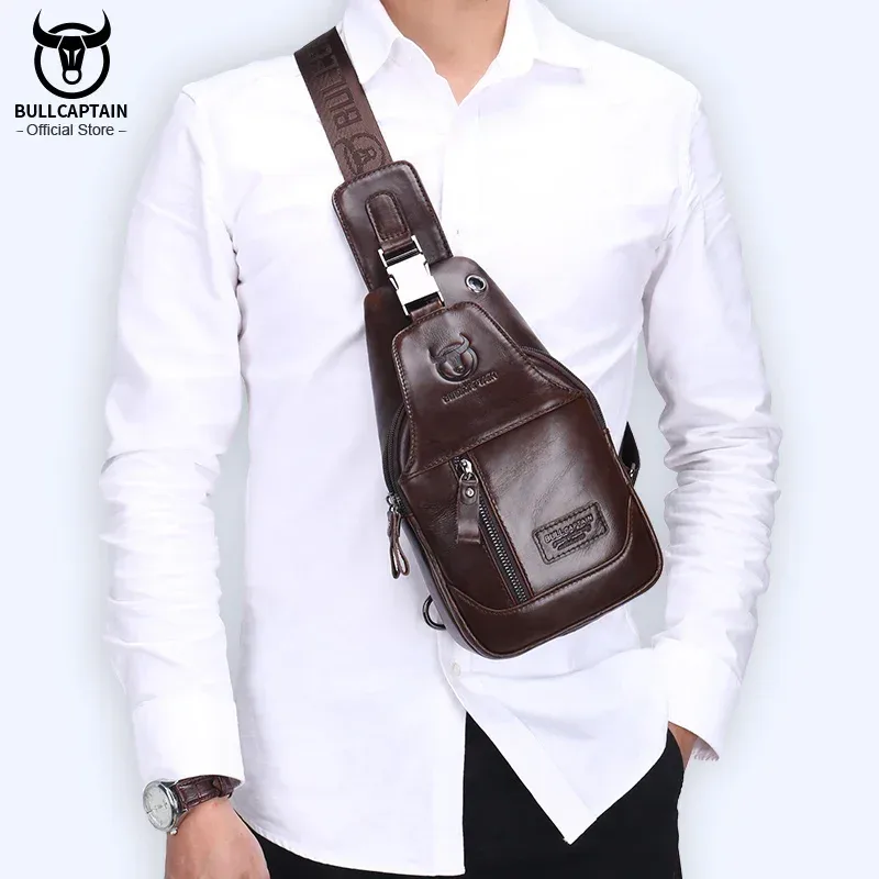 BULLCAPTAIN mode hommes sacs à bandoulière en cuir sac de poitrine hommes décontracté affaires sac à bandoulière sacs de voyage à courte Distance