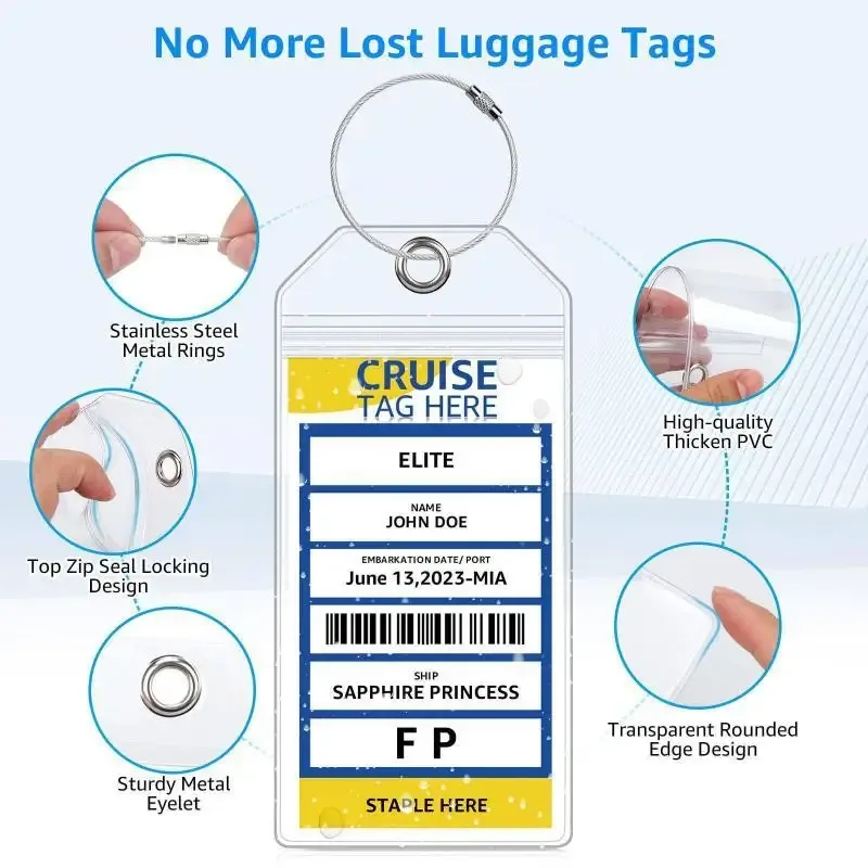 étiquettes de bagages de croisière imperméables, 5 pièces, porte-cartes d'identité verticaux en pvc transparent pour voyages d'affaires et de croisière
