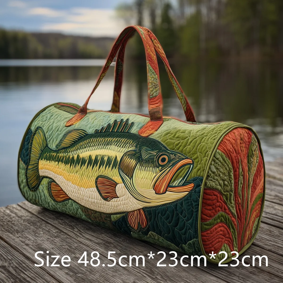 sac de pêche matelassé fait main tendance, sac de week-end imprimé 3d motif poisson basse, sac de voyage pour homme, cadeau pour pêcheur, aventures en plein air