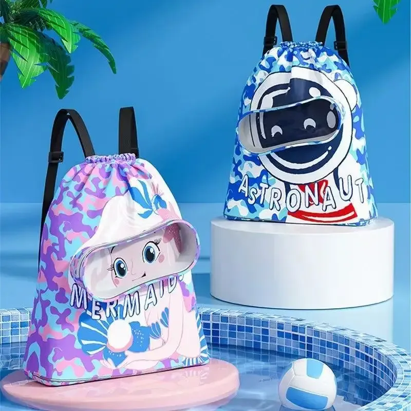 sac de natation portable pour enfants, sac à dos étanche avec séparation sec/humide et imprimé dessin animé, organisateur essentiel pour les sports des enfants