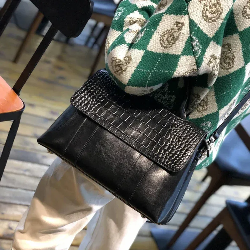 sac à bandoulière en cuir véritable de vache pour femmes, sacs à bandoulière de luxe de styliste pour dames, sac à main rétro décontracté de grande capacité