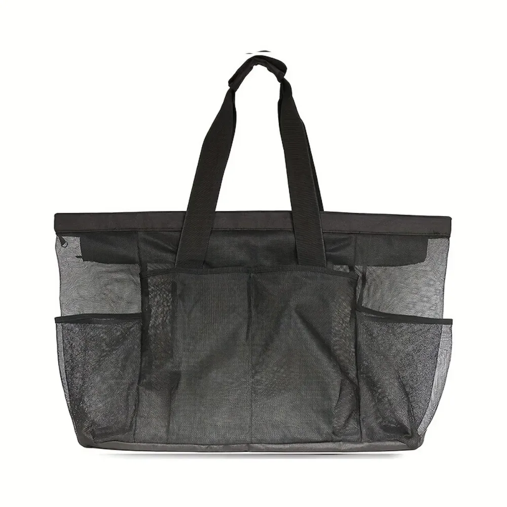 sac de plage en maille grande capacité avec cordon de serrage, paniers légers pour jouets de plage, sac de rangement portable multi-usages avec boutons-pression pour le bain