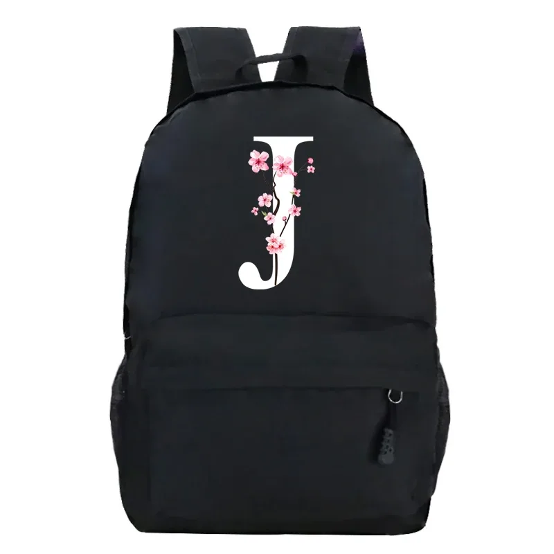 sacs à dos d'école pour jeunes sakura fleur a-z alphabet grande capacité toile harajuku mode fermeture éclair esthétique épaules sacs noirs