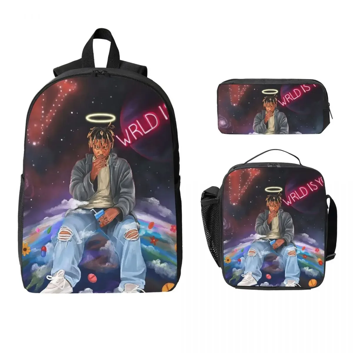 juice wrld streetwear sac à dos étudiant garçons filles bookbag sac d'école ordinateur portable sacs à bandoulière 3ps sac à déjeuner isolé trousse à crayons