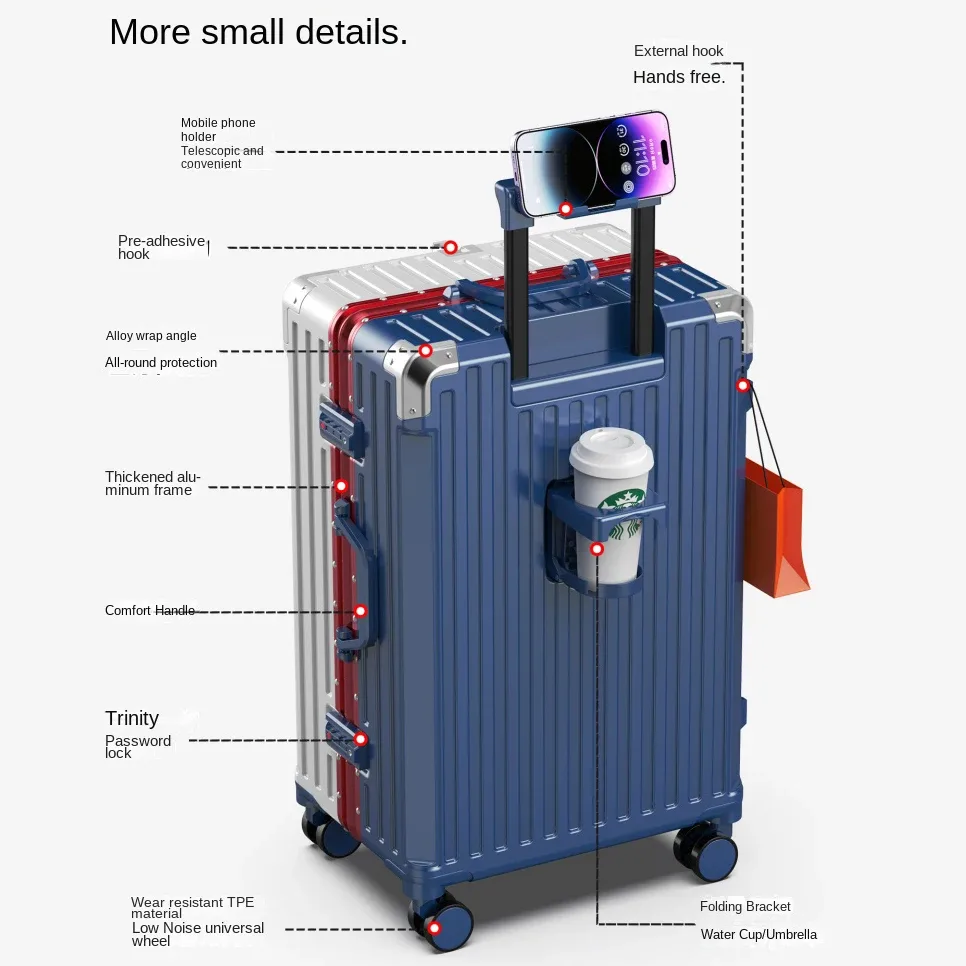 valise de voyage à cadre en aluminium, nouvelle valise à roulettes pour homme, bagage de grande taille 28/30 pouces, valise cabine 20 pouces avec serrure à combinaison