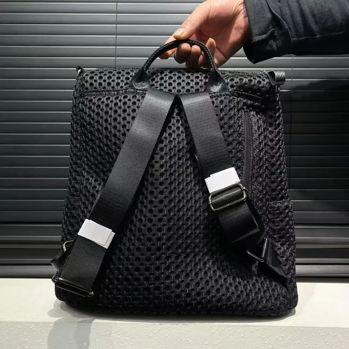 sac à dos cousu rétro à la mode, sac à bandoulière en maille décontracté de grande capacité adapté aux déplacements quotidiens